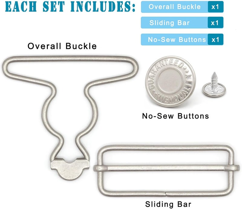 Enosea 2 Sets 2 inch Overall Buckles Replacement, Metal Suspender Buckle Overall Clips with Buckle Slider and Buttons - Image 3